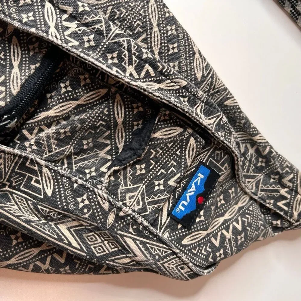 This item is a KAVU Rope Bag with a geometric black and white design